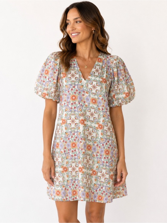 Anna Cate Dresses & Skirts - ANNA CATE- Haley dress Geo Peach lightweight y2K puff sleeve cotton New L $249